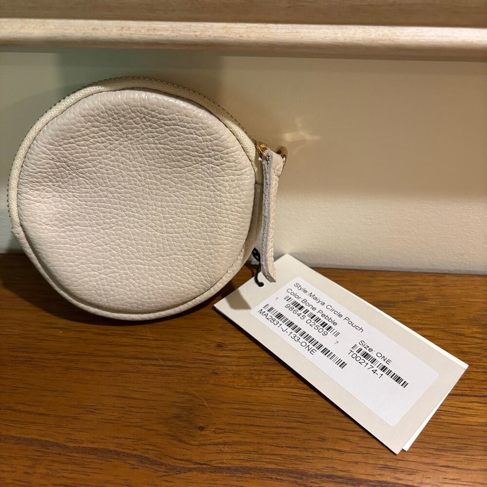 Marcella NYC Maiya Bone Pebbled Italian Leather Circle Coin Purse Quiet Luxury - Picture 2 of 4